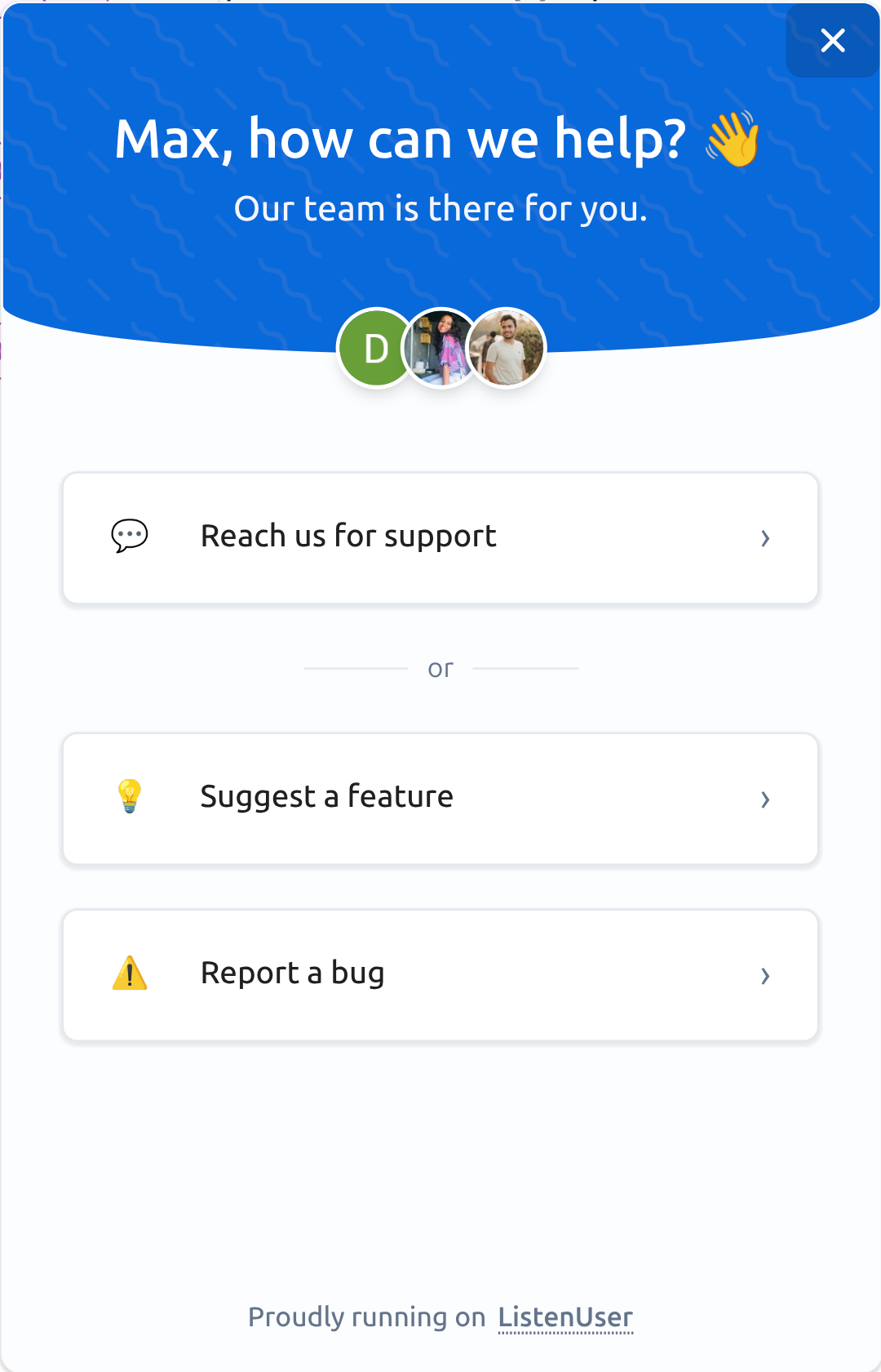 In-app widget screenshot
